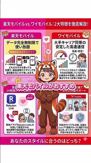 今回は大人気の楽天モバイルとワイモバイルの特徴を、うちが分かりやすく解説しちゃうで。それぞれ全然違う強みがあるから、自分に合う方をじっくり選んでな。