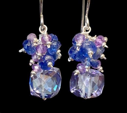 Amethyst Kyanite Gemstone Earrings: Sterling Silver Wire Wrap Dangle - Etsy