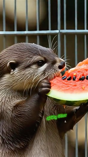 Tiny Otter Eats Watermelon in His Cozy Home 🍉 #shorts