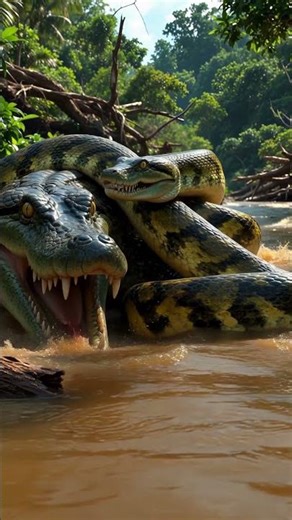 Anaconda vs Crocodile | Epic Wild Animal Fight in River #shorts #animalfight