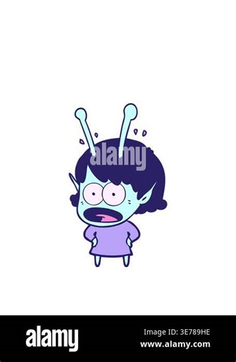 stretching up animation of cartoon shocked alien girl image Stock Video Footage - Alamy