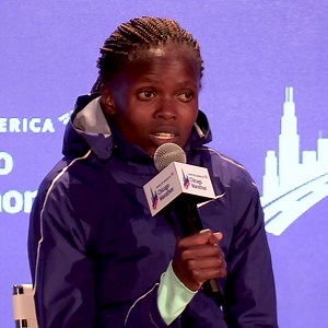 3.9K views · 157 reactions | A year ago today, Brigid Kosgei crossed the Bank of America Chicago Marathon finish line in 2:14:04, taking more than a minute off of the previous World Record set by Paula Radcliffe in 2003! Listen to Kosgei talk about how she strategized during the race and maintained an average pace of 5:06.8 per mile. | Bank of America Chicago Marathon | Facebook