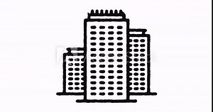 City buildings outline icon animation footage/video. Hand drawn like symbol animated with motion graphic, can be used as loop item, has alpha channel and it's at 4K video resolution.