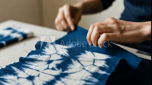 Indigo Dyeing Process: Folding and Preparing Fabric for Traditional Shibori Technique Stock Video