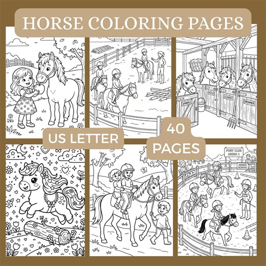 40 Horse Coloring Pages for Kids to Print PDF - Etsy