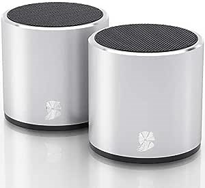 HeadSound H2 Mini Bluetooth Speakers (2 Pack) – 5 W True Wireless Stereo, Waterproof IPX7, Built-in Mic, Silver