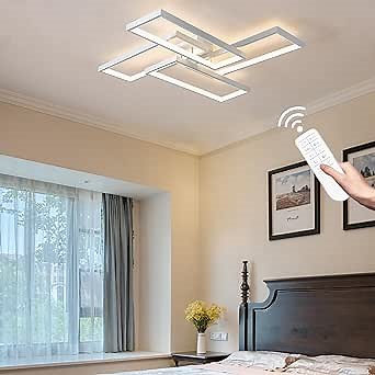 Modern LED Ceiling Light Fixture White Flush Mount Ceiling Light Dimmable 26" Bedroom Lights for Ceiling with Remote Control 48W Kitchen Ceiling Light Fixtures for Hallway 3000K-6000K