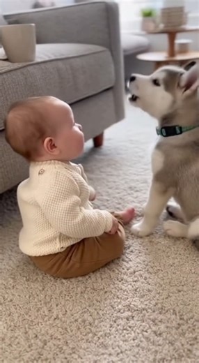 104K views · 3.7K reactions | Cute Baby & Husky Puppy  Funniest...