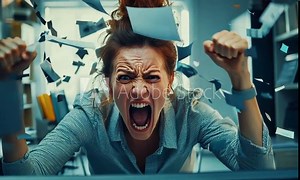 angry businesswoman with clenching fists and anger