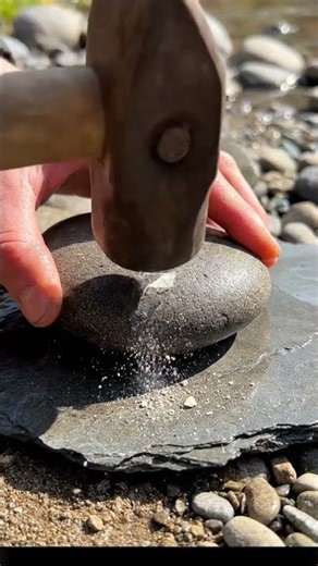 Never skip a smooth river rock... (Watch the crack!) 🔨✨