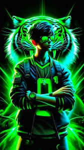 Glowing Boy With Tiger Editing #neon #lightning #AI #aiart #design #tiger | Violent Roar FF