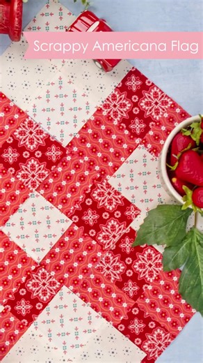 🤩I made 6 red and 6 white Four Patch Stripe Blocks for the Scrappy Americana Flag Quilt! It took me about 40 minutes to complete. What else would you like to see me sew?👀⁠⁠⁠⁠#KimberlyJolly #FatQuarterShop #Sewing #Quilting #ScrappyAmericanaFlagQuilt | Fat Quarter Shop