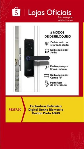 Fechadura Eletronica Digital Senha Biometria Cartao Preto ASUS