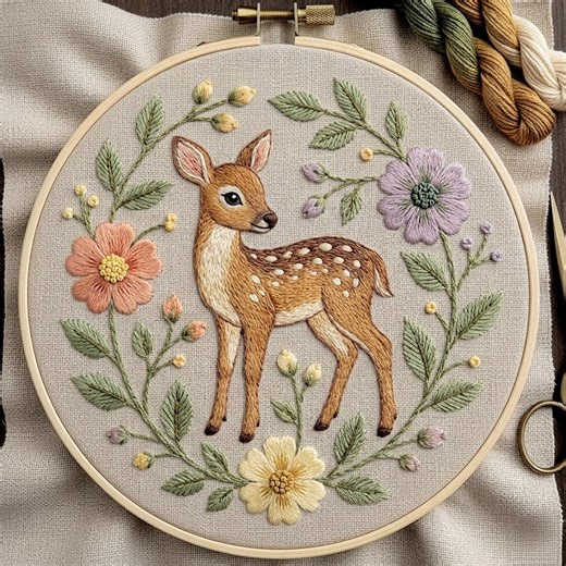 Woodland Deer Floral Wreath Embroidery Pattern (digital Download) - Etsy Australia