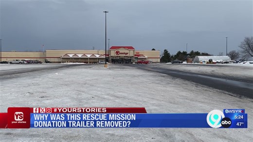 Why was the Rescue Mission donation trailer removed from Runnings in Clay?