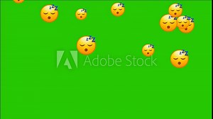 Sleeping emoji. Snoring emoticon, Zzz yellow face with closed eyes. Animated falling emojis. Social media icons symbol animation with green screen background.