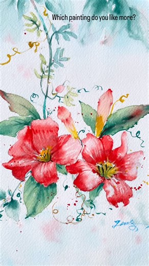 hyun, jungsook on Instagram: "Which one do you like more? You can watch the full painting process of both on my YouTube channel.😘. . . . watercolor #watercolour #pencildrawing #processofpainting #aquarella #aquarelle #howtopaint #YouTube #YouTuber #drawing #watercolorillurstration #watercolortutorial #watercolorflower #watercolorpractice #수채화 #얼반 스케치 #쉬운수채화 #화가현정숙 #paintinghyun."