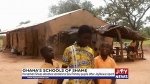 Ghana's Schools of Shame: Horseman Shoes donates sandals to Siru Primary pupils after JoyNews report. #NhyiraUpdates #NhyiraFM | Nhyira 104.5 FM
