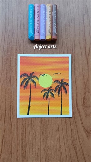 Easy Sunset Palm Tree Drawing | Oil Pastel #shorts