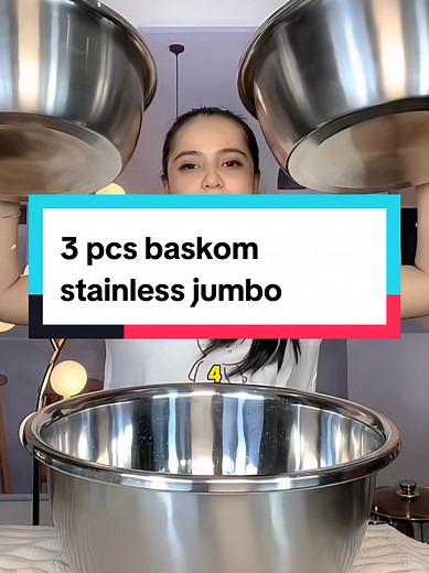 3 pcs baskom stainless jumbo ukuran 32cm 34cm dan 38 cm bonus centong #baskom #baskomstainless #baskommurah #baskomstainlesssteel #baskomset