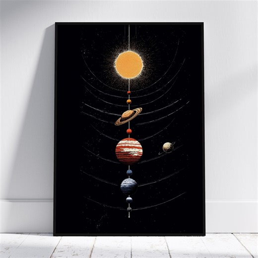 Solar System Vertical Print, Planet Alignment Wall Art, Space Illustration Poster, Astronomy Decor - Etsy