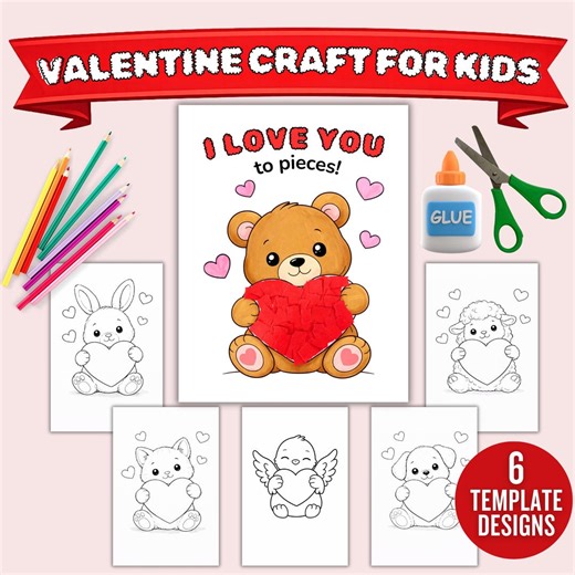 Easy Valentine Craft for Kids | Color, Cut and Paste | 6 Printable Templates | Sundayschool Activity - Etsy Canada