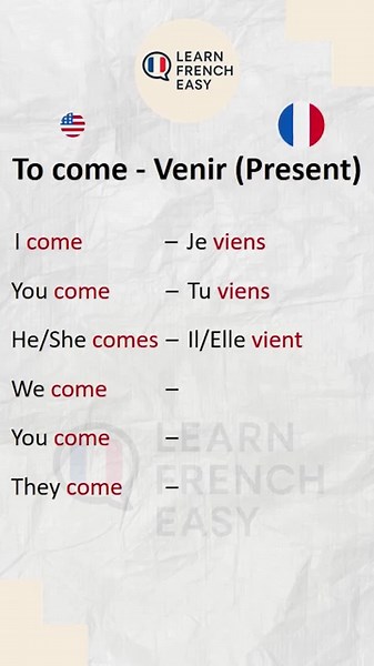 Learn French “Venir” (To come) 🇫🇷✨ Apprendre le Francais #LearnFrench #FrenchForBeginners #Shorts