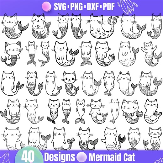 High Quality Mermaid Cat SVG Bundle, Mermaid Cat Dxf, Mermaid Cat Png, Mermaid Cat Vector, Mermaid Cat Clipart, Fish Cartoon Svg, Doodle Cat - Etsy