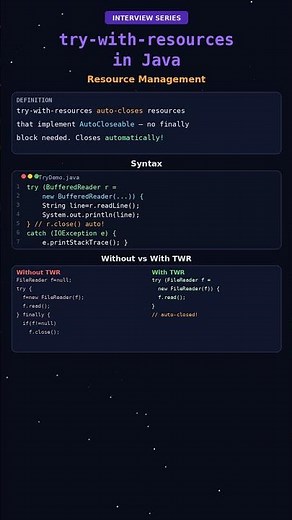 What is Try-With-Resources | Java Memory Hack in 30 sec! #coding #quiz #techstackwithhema #shorts