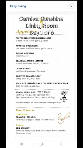 Day 1 of 6 Carnival Sunshine Dining Room Menu & Food #CarnivalSunshine #CruiseDining #CruiseFood #cruisetok #CarnivalVibes