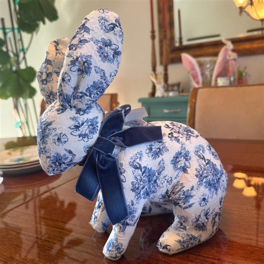 Calico Textile Bunny, Tastefully Trendy Easter Decor 11" Long X 12" Tall X 7" Deep - Etsy