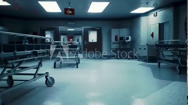 Empty hospital emergency room interior.