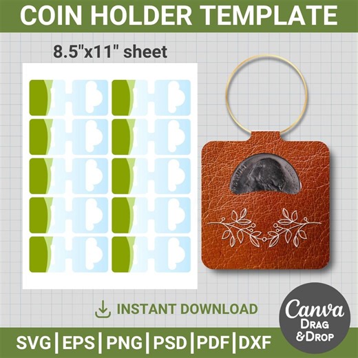 Coin Holder Blank Template, Editable Folded Coin Holder Template, svg, Canva, Drag & Drop, Cricut, Instant Download