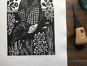 SECONDS - Diving Loon Linocut Block Print - Etsy