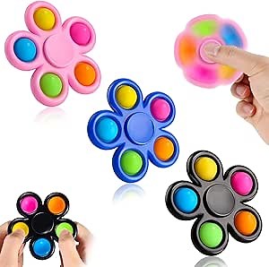 Pop Fidget Spinner Toy 3 Pack, Popper Spinner Set Fidget Toys, Sensory Toy for Kids Party Favors, Fidget Pack Stress Relief Hand Spinner