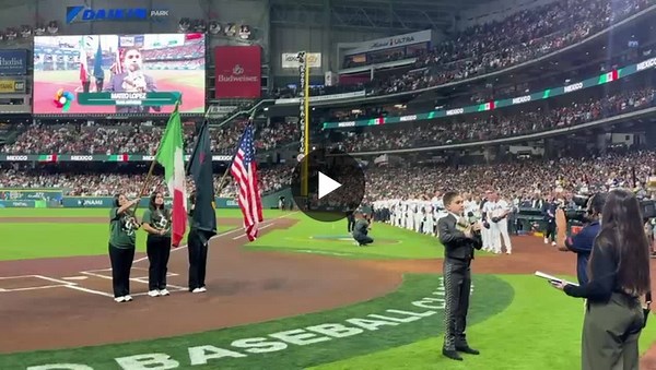 Mateo Lopez performed both the Mexican National Anthem and US National Anthem for the World Baseball Classic - US versus Mexico. | Ben Mendez
