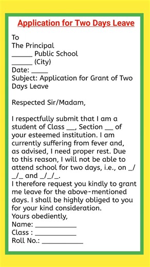 Application For Fever/Application On Sick Leave/Sick Leave Application/2 Days Application/Applicatio