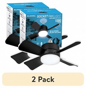 (2 pack) Bell Howell Socket Breeze Socket Fan Light with Remote, Portable Small Ceiling Fans with Lights for Bedroom, Kitchen, Living Room, Ceiling Fan with Light 3500K, 1000 Lumens, Screws into E26/E27