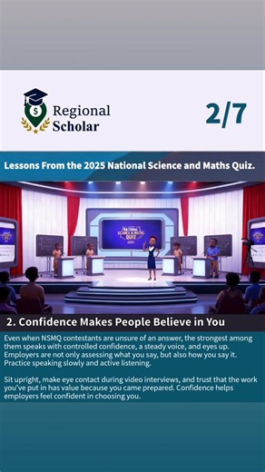 Lessons From the 2025 #National #Science a n d #Maths Quiz. #NSMQ contestants don't walk onto the stage because they "know a little science." They prepare with strategy, mock tests, coaching, and constant practice. In the same way, a successful job search shouldn't be random. Don't apply to every role. National Science & Maths Quiz | Regional Scholar | Facebook