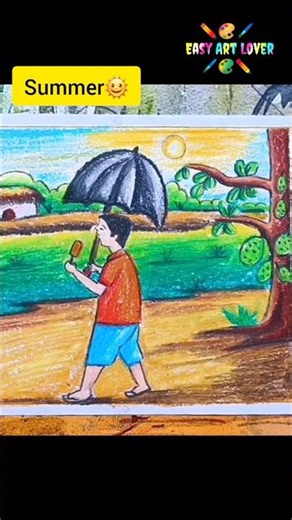 Summer Season Shorts Scenery Drawing with one figure Tutorial. very easy. #easyartlover #summer