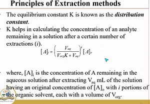 Principles of Extraction methodsThe equilibrium constant K is... | Filo