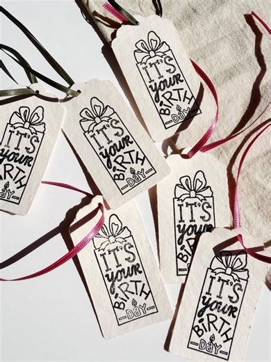 Handmade Happy Birthday Gift Tags With Ribbon, Luxury Birthday Gift Tag Set, Minimal Gift Wrap Tags, Set of 5 or Single Tag - Etsy