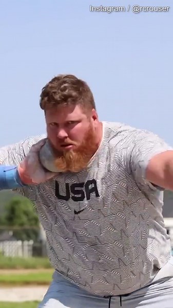 USA Olympic star Ryan Crouser practices his technique in shot put