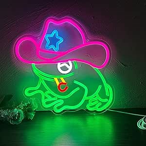 Frog Cowboy Neon Signs,Frog Cowboy Lamp Led Signs Lights Neon Signs for Wall Decor, Adjustable Brightness Night Light Man Cave Game Room Decor, USB Powered for Bedroom Party Bar Wedding Christmas