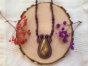 Labradorite Soutache Necklace, Boho Statement Pendant, Gemstone Pendant, Bohemian Jewelry - Etsy
