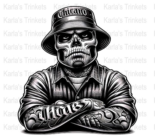 Chicano Lowrider Skull Clipart, Black and White PNG (digital Download) - Etsy