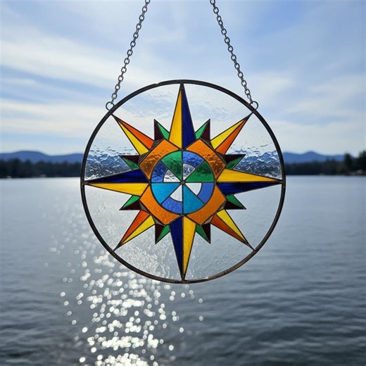 Stained Glass Compass Rose Pattern, Modern Nautical Suncatcher (digital Download) - Etsy