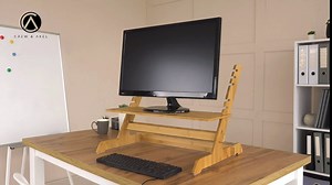 Crew & Axel 2023 (Updated) Standing Desk Converter 100% Natural Bamboo Adjustable Sit Stand Riser Workstation for Desktop or Laptop, Dual Monitor Stand - Home or Office Use (19” High 26” Wide)