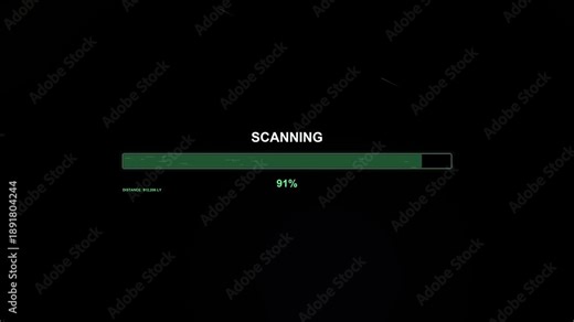 Loading animation for video editor and web designer showing progress bar and scanning status with text display for completion percentage