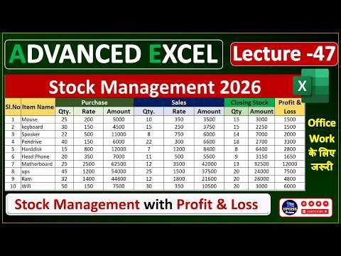 Stock Management in Excel | inventory management in excel | stock register in excel | Lecture-47